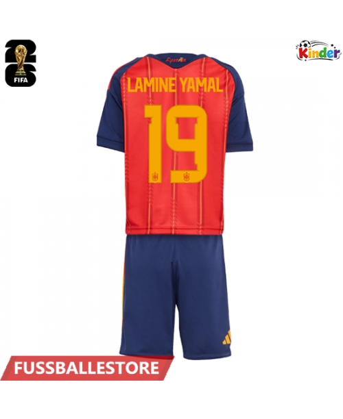 Günstige Spanien Lamine Yamal #19 Heimtrikotsatz Kinder WM 2026 Kurzarm (+ Kurze Hosen)